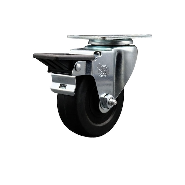 3.5'' Soft Rubber Wheel Swivel Top Plate Caster Posi Brake